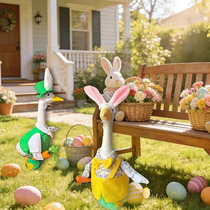 Easter Male Goose Outfits Boy – Yellow & Green Porch Goose Outfit with Adjustable Bunny Ears, for 20-23 Inch Porch Goose Easter Decor