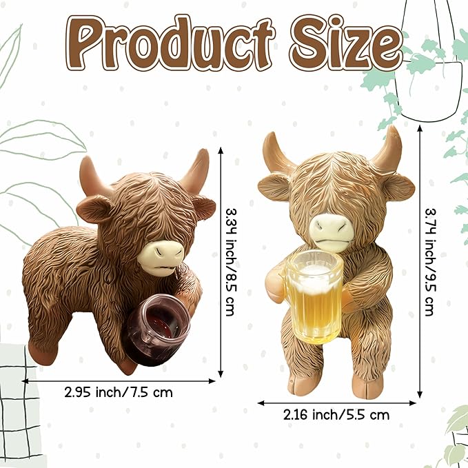 Highland Cow Pot Hugger for Planter - 2Pcs Climbing Animal Flower Pot Climber Resin Statue Art Sculpture Calf Topper Outdoor Plant Decoration for Garden Patio Fence Lawn Yard Housewarming Gift