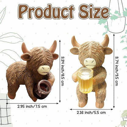 Highland Cow Pot Hugger for Planter - 2Pcs Climbing Animal Flower Pot Climber Resin Statue Art Sculpture Calf Topper Outdoor Plant Decoration for Garden Patio Fence Lawn Yard Housewarming Gift