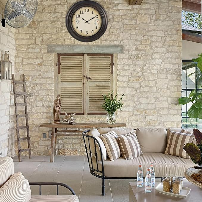 18 Inch Large Outdoor Wall Clock with Thermometer & Hygrometer, Waterproof Retro Bronze Garden Clock for Patio, Pool, Backyard, Farmhouse Decor, Silent Non-Ticking