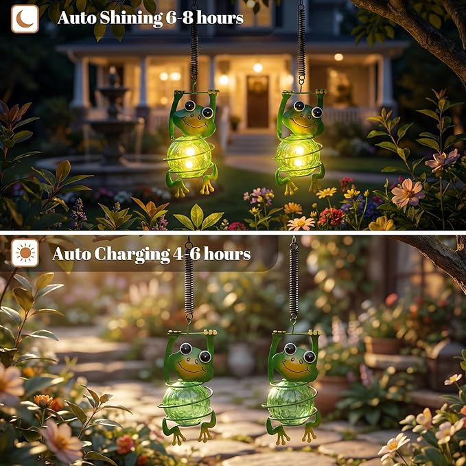 Calenzana Green Frog Outdoor Solar Garden Light, Waterpoof Hanging Solar Light for Yard Patio Backyard Porch, Gifts for Women Mom Grandma