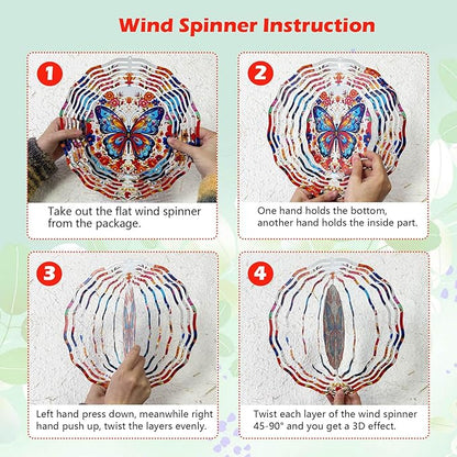 Butterfly Wind Spinner Outdoor Garden Decor, 10 inch 3D Stainless Steel Hanging Wind Spinner, Kinetic Art Garden Yard Decoration, Gift for Woman