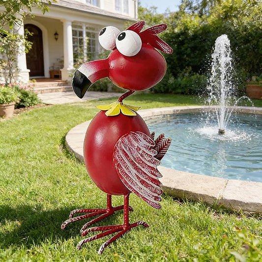 Flamingo Decor Statue Outdoor Garden Yard Metal Sculpture Home Patio Lawn Backyard Art Figurine Decorations Ornaments (B, Red)