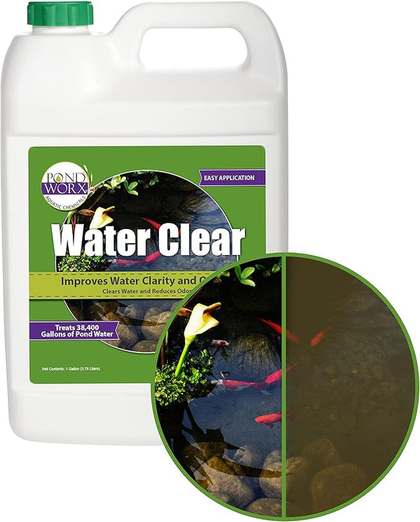 Pondworx Water Clear - Concentrated Formulation Improves Water Clarity and Quality, Helps Clear Cloudy Water, Safe for Fish, Pets, and Plant - 1 Gallon