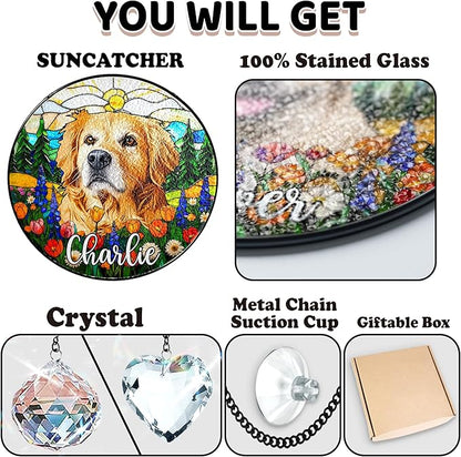 Personalized Pet Portrait Stained Glass Window Hanging, Sympathy Decoration Suncatcher for Loss of Dog & Cat Bereavement Gift from Photo, Memorial Keepsake for Dog Lover, Cat Mom Gift for Women