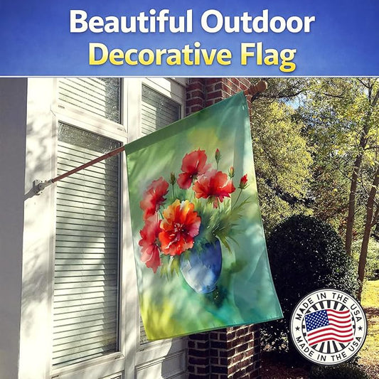 Caroline's Treasures Ohio Scarlet Carnations in Watercolor House Flag Large Porch Sleeve Pole Decorative Outside Yard Banner Artwork Wall Hanging, Polyester, House Size, Multicolor