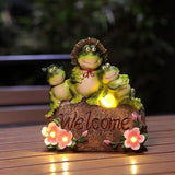 FLOWER EYE Solar Garden Statues - 6.8'' Frog Statue Figurine,Waterproof LED Mother&Sons Sculpture for Outside Yard Pathway Patio,Valentine Mother's Day Birthday Frogs Gifts for Women Mom Grandma