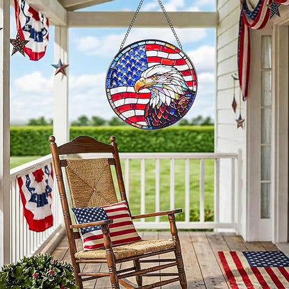 Stained Glass Window Hanging Suncatchers with American Bald Eagle 12.6", Vibrant Glass Panel with Metal Chain for Home Decor Gift for Women Mother's Day, Birthday, Men, and Mom
