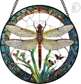 Dragonfly Suncatcher Stained Glass Window Hanging - 8″ Handmade Dragonflies Plant Suncatchers for Windows Hanging - Sun Catchers Christmas Decorations Glass Panel - Birthday Gifts for Women Men Mom