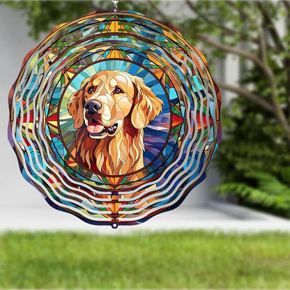 Golden Retriever Wind Spinner Pet Dog Memorial Gifts, Vibrant 3D Kinetic Aluminum Metal Hanging Outdoor Garden Decor, Loss of Dogs Sympathy Gifts, 8" Wind Sculptures for Patio, Porch Yard Art (GR4)