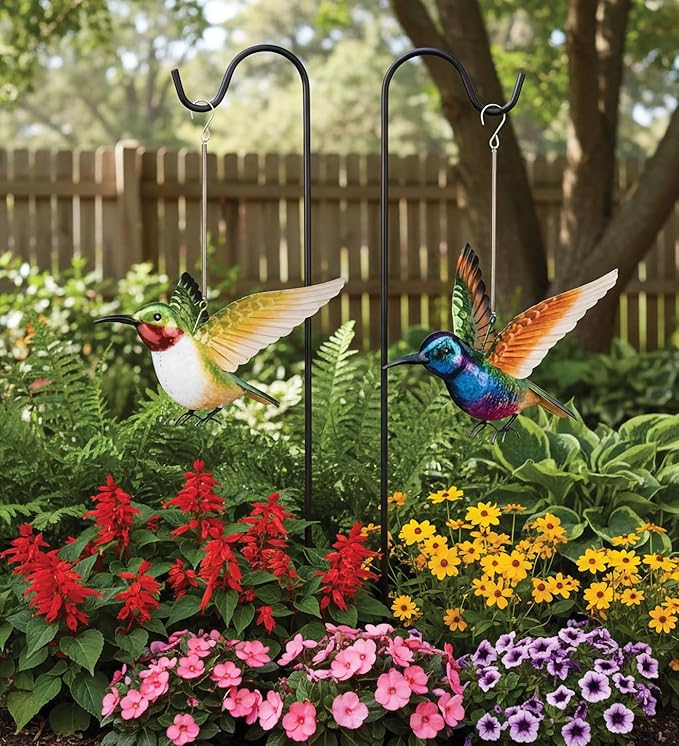 Regal Art & Gift Hummingbird Bouncie Set of 2 - Hand-Painted Metal Spring Garden Decor, Weather-Resistant Outdoor Yard Art, Bird Sculpture for Lawn & Patio - Coronet & Ruby