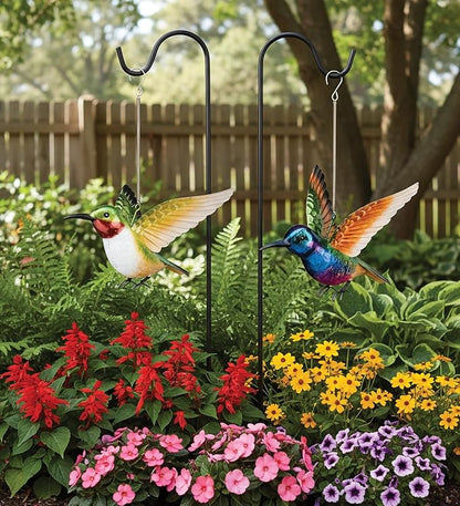Regal Art & Gift Hummingbird Bouncie Set of 2 - Hand-Painted Metal Spring Garden Decor, Weather-Resistant Outdoor Yard Art, Bird Sculpture for Lawn & Patio - Coronet & Ruby