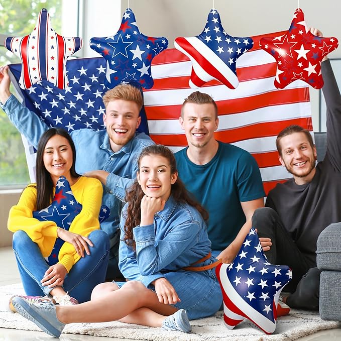 12 Pcs 4th of July Inflatable Star Decorations 11.8 Inch Independence Day Red Blue White Patriotic Outdoor Decorations Blow up PVC Stars Ornament Inflatable Ball Decor for Yard Lawn Garden
