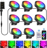 T-SUN Pond Lights LED Underwater – IP68 Waterproof Smart App & Remote Submersible Fountain Lights with 16 Million Colors Dimmable Timer for Outdoor Koi Pond Garden Waterfall Aquarium(Set of 8)