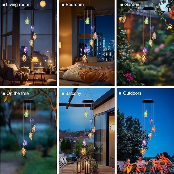 Solar Wind Chime for Outside Leaf Wind Chimes Outdoor/Indoor Birthday Gifts for Woman Mom Grandma - Hanging Solar Lights for Garden Yard Patio Porch Decor Memorial Wind Chimes
