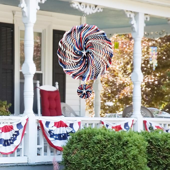 Metal Wind Spinners Outdoor - American Flag 3D Hanging Wind Spinner 250 Anniversary Ornaments Patriotic Decor Kinetic Spinning Art Sculpture for Patio Lawn Garden Gifts for Women Men Friends