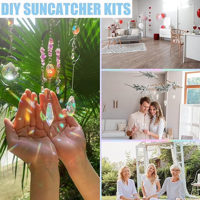 10 Sets DIY Suncatchers 420pcs Sun Catchers Making Supplies Kit Crafts for Adults Hanging Prism Sun Catcher with Crystals for Indoor Window Home Wedding Garden Spring Decor (Hummingbird)