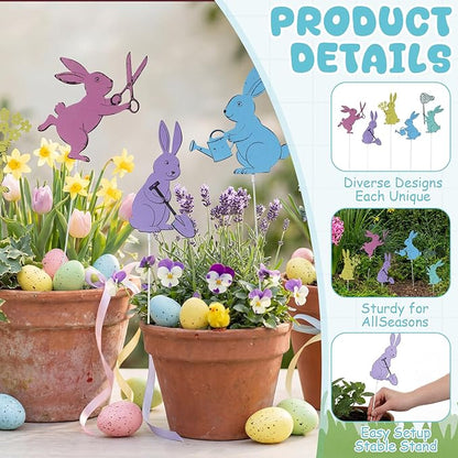 Leinuosen 5pcs Easter Bunny Garden Stakes 13 inch Metal Easter Yard Decor Colorful Finish Outdoor Garden Stakes Bunny Silhouette Set for Lawn Planter Flower Pot Pathway Spring Decoration(Colorful)