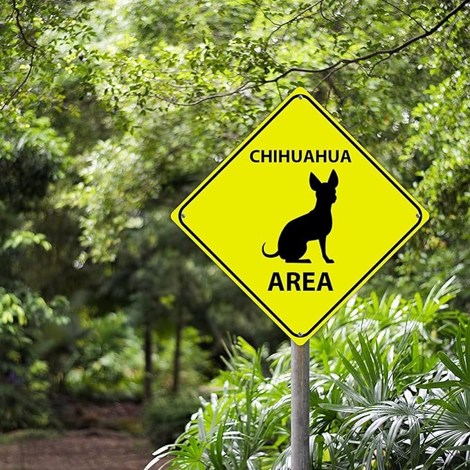 Caution Chihuahua Crossing XING Tin Sign Chihuahua Dog Area Warning Street Sign Chihuahua Novelty Caution Road Sign for Man Cave Yard Garage Porch 15x15in