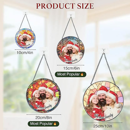 Personalized Mom Stained Glass Windows Hanging, Family Picture Suncatcher Ornament, Custom Photo Gift, Christmas Birthday Grandparents Mom Gifts
