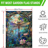 Stained Glass Dragonfly House Flag Spring Summer Yard Flag Floral Decorative Flags for Outside 28x40 Double Sided Large Seasonal Garden Flags Outdoor Indoor Yard Garden Decor
