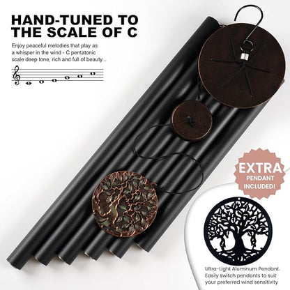 Vanquer Large Wind Chimes for Outside Deep Tone - 46'' Wind Chimes Outdoor Clearance, Memorial Windchimes, Sympathy Gift, Outdoor Décor, Patio, Home Décor, Vintage Black (46" Tree of Life)