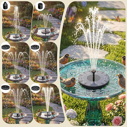 AISITIN 2.5W Solar Bird Bath Fountain Pump, Solar Fountain for Bird Bath with 6 Nozzles, 6.7" Solar Powered Water Pump for Garden, Ponds, Pool, Fish Tank, Aquarium and Outdoor