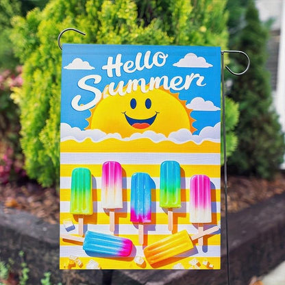BlissYard Summer Garden Flags 12x18 Double Sided Outdoor Flag Summer Garden Flags For Outside Hello Summers with Smiling Sun and Colorful Popsicles, Ideal for Outdoor Yard and Patio Decor