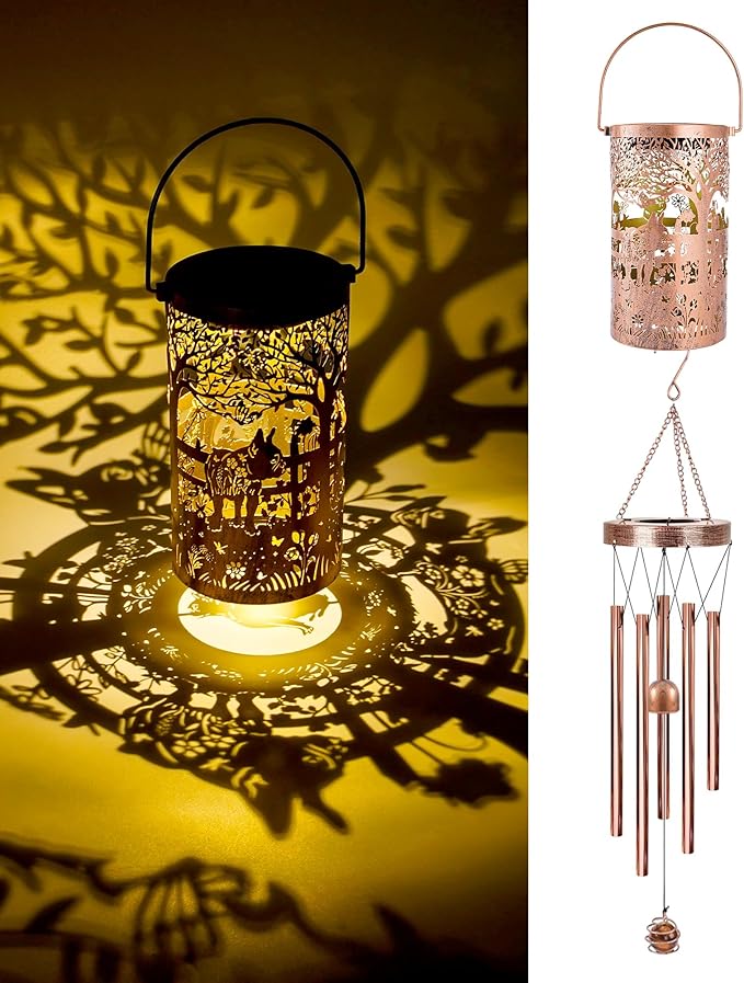 French Bulldog Gifts Windchimes - Metal Solar Wind Chimes for Outside with Lanterns Garden Patio Yard Decor Housewarming Christmas New Year Birthday Gift for Women Mom Grandma Dog Lover