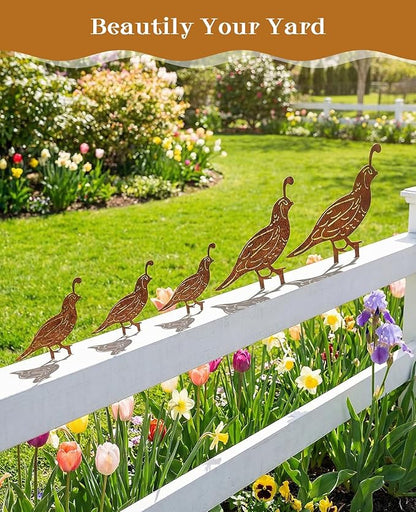 5PCS Metal Quail Yard Art Decor Stakes, Decorative Garden Stakes, Outdoor Clearance Large Rusty Metal Bird Animal Statues for Lawn Art