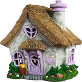 PRETMANNS Fairy House for Outside with Solar Powered LED Lights for Garden - Fairy Garden Houses for Outdoor - Miniature Accessories for Cottage Decor for Village - 7.56” High, Lavender