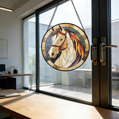 DASTOLL Stained Glass Window Hanging, Animal Horse Colored Mane Sun Catchers Glass Panel Cool Suncatcher Decor for Birthday for Women, Men, Wife, Aunt, and Mom 6.3 in