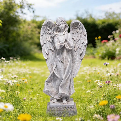 basen Praying Angel Garden Statue, Outdoor Memorial Angel Figurine for Garden Yard Lawn Patio, Resin Angel Sculpture Decoration for Grave Memorial, Cemetery Ornament Sympathy Gift