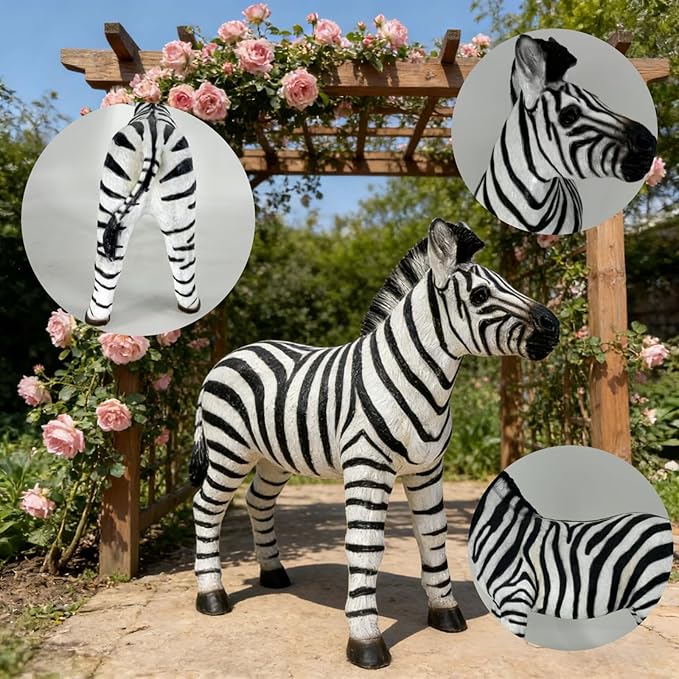 Large Zebra Statue Outdoor Decor - 19.49" L x 18.31" H Resin Zebra Sculpture for Garden, Patio, Lawn, Yard - Realistic Animal Figurine Ornament for Home Decor, Housewarming Gift
