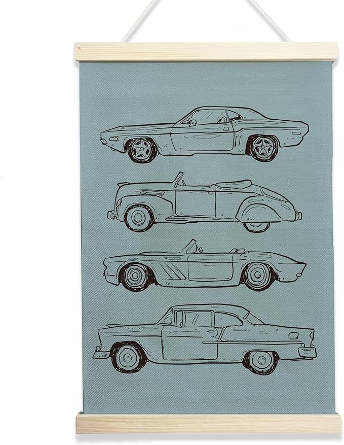 NQDWX Vintage Car Wood Poster Hanger - Baby Boy Nursery Decor & Toddler Boy Room Wall Art, 12x17 Inch Rustic Wooden Hanging Sign, Unique Gift for Car-Loving. (127)