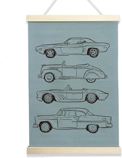 NQDWX Vintage Car Wood Poster Hanger - Baby Boy Nursery Decor & Toddler Boy Room Wall Art, 12x17 Inch Rustic Wooden Hanging Sign, Unique Gift for Car-Loving. (127)
