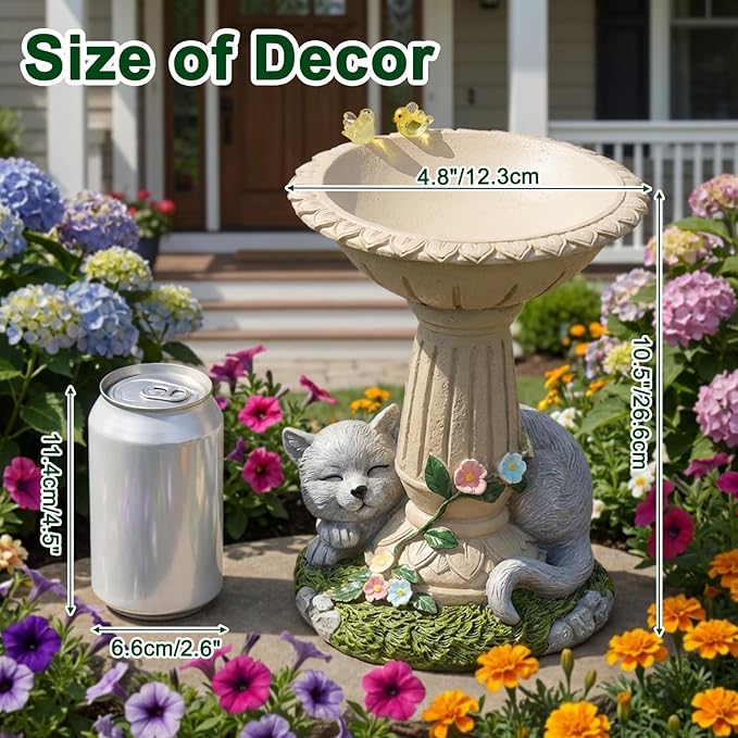 Lyeasw Cat Statue Garden Decor with Bird Feeder Outdoor Yard Decor – Weatherproof Resin Outdoor Patio Porch Lawn Art – Unique Birthday Gifts for Bird Lovers Mom Grandma Women