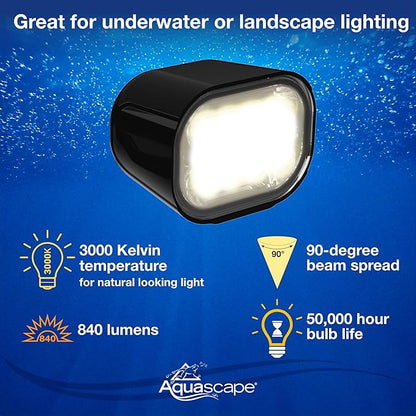 Aquascape 8-Watt Wide-Angle Submersible Warm White Underwater LED Light for Ponds & Water Features, 84077