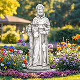St Francis Garden Statue, 31" Saint Francis Catholic Outdoor Statues, Large Religious Christian Sculpture Deor for Prayer and Meditation, Patron Saint of Animals Patio in Durable MGO Stone