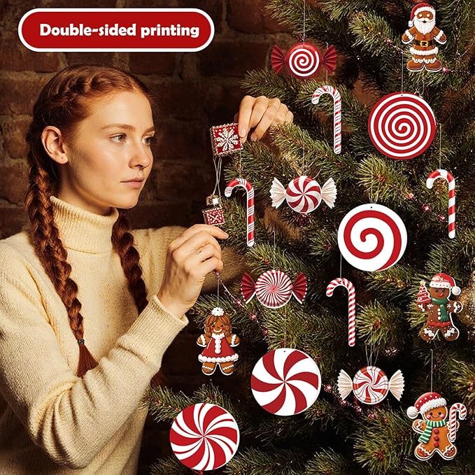 16ct Christmas Decorations Set Outdoor and Indoor Holiday Decor with Festive Candy Canes Gingerbread Ornaments 60 Meter Fishing Line and 28 Glass Fiber Stakes for Tree Yard