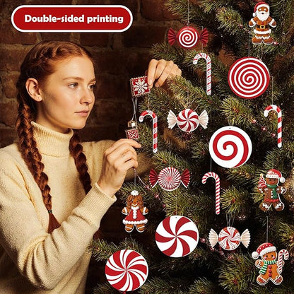 16ct Christmas Decorations Set Outdoor and Indoor Holiday Decor with Festive Candy Canes Gingerbread Ornaments 60 Meter Fishing Line and 28 Glass Fiber Stakes for Tree Yard