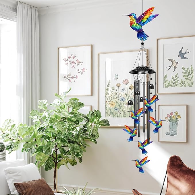 YHmall Wind Chimes for Outside, 35 in Mothers Day Hummingbird Gardening Gifts for Mom Women Grandma Colorful Metal Windchimes Outdoors Hummingbird Garden Decor for Home Yard Patio