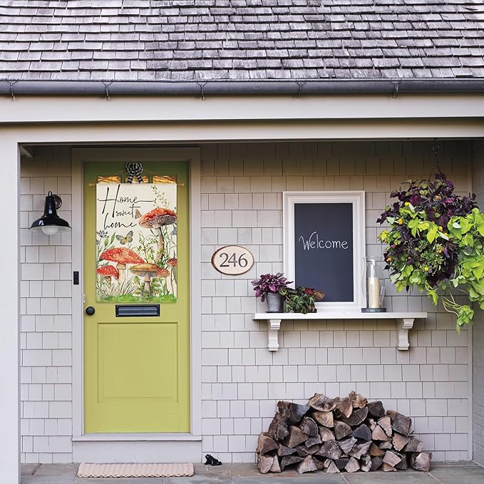AVOIN colorlife Home Sweet Home Spring Mushrooms House Flag 28 x 40 Inch Double Sided, Seasonal Flowers Welcome Yard Outdoor Flag