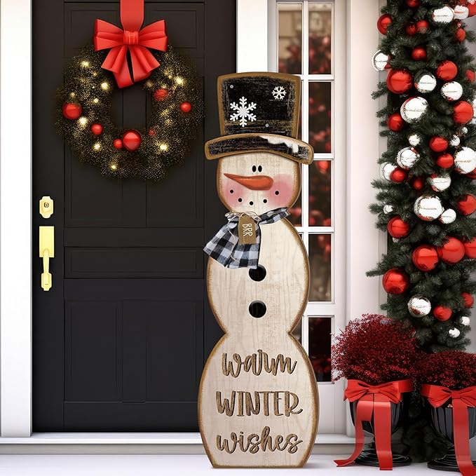 Winter Snowman Porch Sign Wooden Porch Decor Winter Christmas Nutcracker Snowman Front Door Welcome Standing Sign for Xmas Farmhouse Outdoor Yard Wall Hanging Decorations(42 Inch,Rustic)