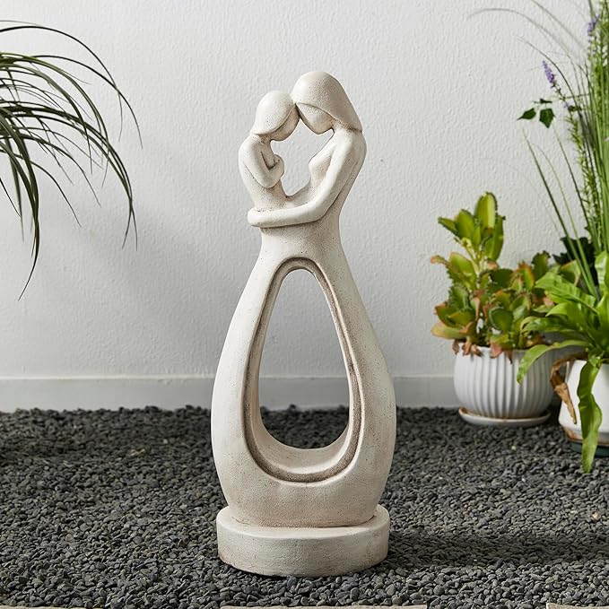 Glitzhome Modern Abstract Sculpture Hugging Mommy and Baby Garden Statue Indoor and Outdoor Decoration, 24.75" H