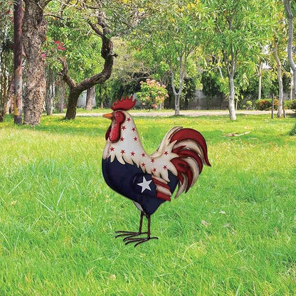 Garden Statues Metal Rooster Decor 12" Tall Indoor Outdoor Metal Rooster Yard Statue Decoration Outdoor Garden Statues Metal Chicken Yard Ornaments Decor