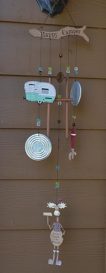 Sunset Vista Designs 91700 Rustic Outdoor Chimes Trailer Park Collection Wind Chime for Patios Porches and More, 30-Inch, Happy Camper Moose