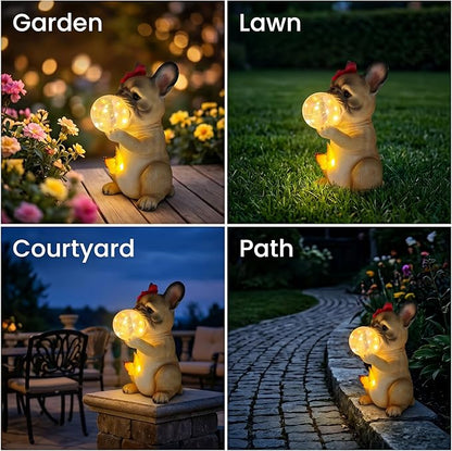 Solar Garden Dog Statue, French Bulldog Garden Statue with LED Bubble and Butterfly, Detachable Outdoor Decorative Stake, Waterproof Yard Decor for Patio, Lawn, Porch, Holiday and Birthday Gifts