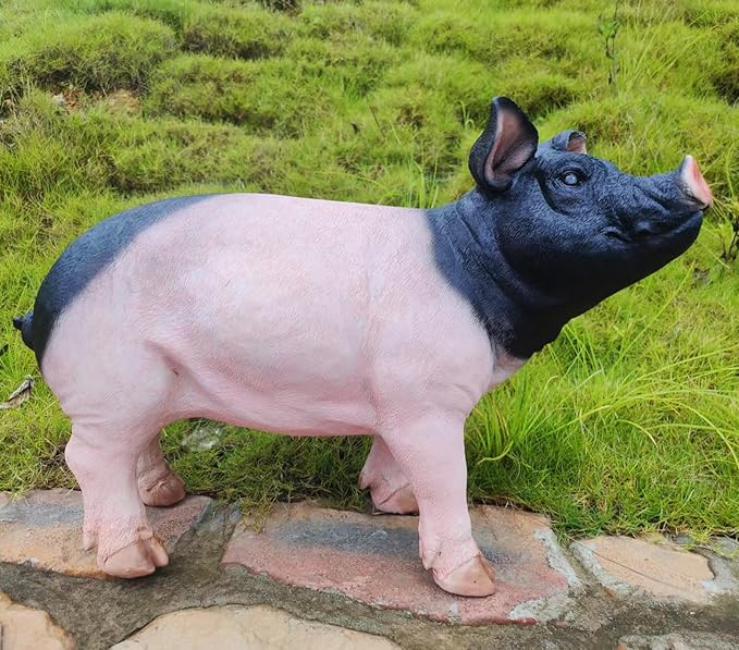 HOUDE Cute Pig Sculpture, 20.08 inches Long, decorates Outdoor Art Gardens, courtyards, lawns, and Indoor Public Spaces Such as Living Rooms and Balconies. (Black)