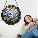 DASTOLL Stained Glass Window Hanging, Hydrangea Flowers Sun Catchers Diamond Glass Panel Hangings Plant Suncatcher Decor for Birthday for Women, Men, Wife, Aunt, and Mom 14.9x14.9 in